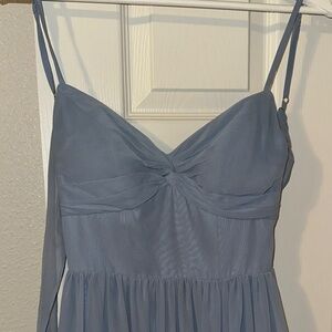 Azazie Strapless Light Blue Twist-Bust Chiffon Dress